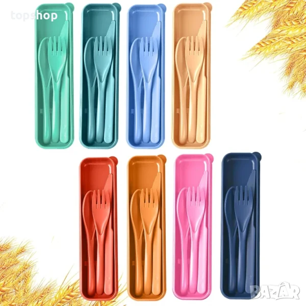 НОВИ комплект дебели пластмасови прибори за многократна употреба в кутийки, 8 комплекта. Включва..., снимка 1