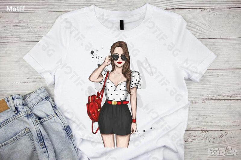 Дамска тениска Motif с цветна щампа  Fashion Girl / Мода / жена , снимка 1