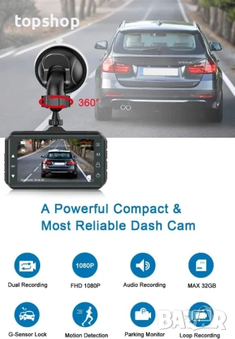 Dashcam предна и задна камера за кола CHORTAU 32GB Карта 1080P 3" IPS Loop Recording, снимка 2 - Аксесоари и консумативи - 50529510