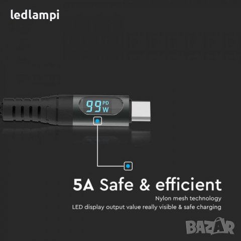 Кабел Тип-С Към Тип-С 1m Черен С LED Дисплей, снимка 4 - USB кабели - 39301551