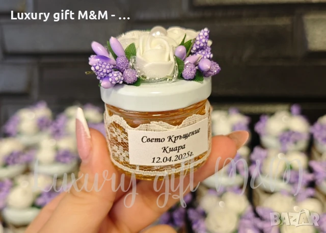 Подаръци за гости, подаръчета за гости - бурканче с мед "Трите рози", снимка 4 - Подаръци за сватба - 50694579