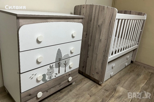 Бебешка кошара със скрин и матрак, снимка 3 - Мебели за детската стая - 53213331