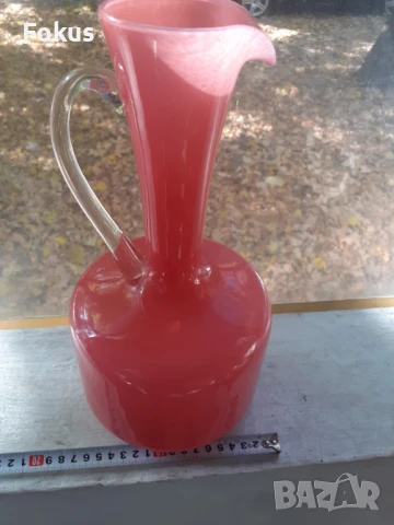 Невероятна голяма розова кана гарафа декантер Опалин, снимка 5 - Антикварни и старинни предмети - 51169450