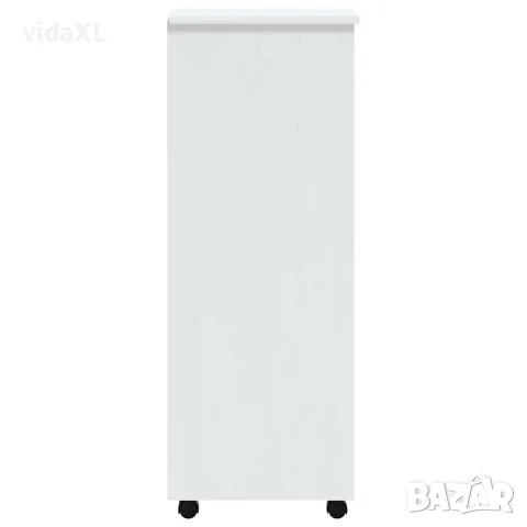 vidaXL Шкаф с чекмеджета на колелца MOSS, бял, бор масив, снимка 7 - Шкафове - 56147342