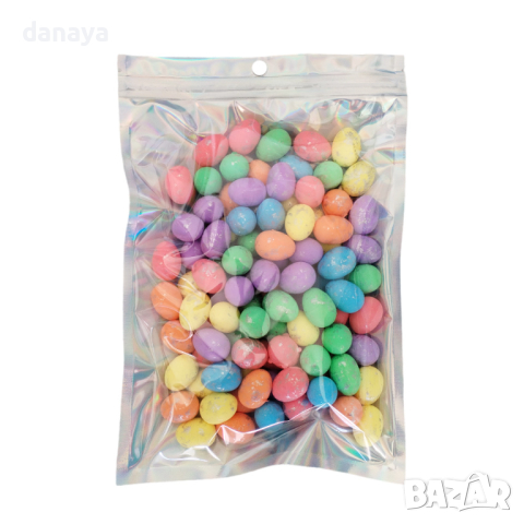 4607 Мини цветни яйца за декорация с блестящи частици, 100 броя