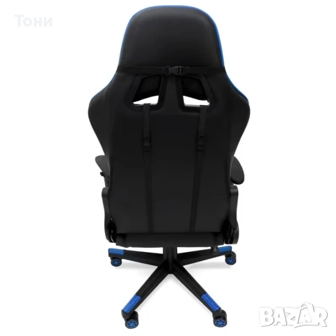 Геймърски стол за релакс с масаж и подложка за крака – син, снимка 6 - Столове - 53239985