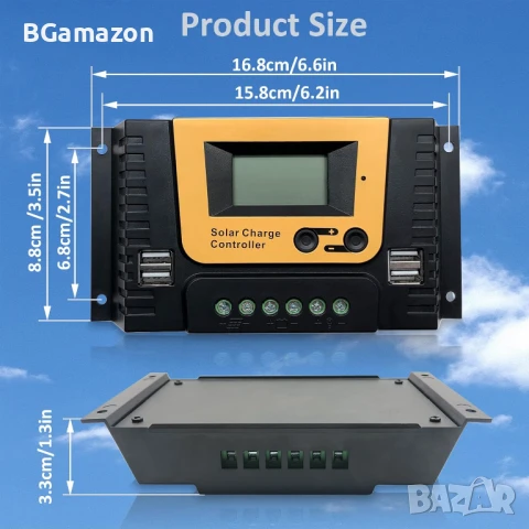 НОВ NUOFUWEI 20A PWM соларен контролер, 12V-48V автоматичен, 4 USB порта, алуминиева сплав..., снимка 1