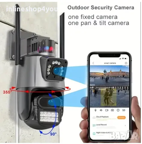 КОМПЛЕКТ + 64GB карта PTZ Двойна IP камера P-11 WIFI, ICSEE, 6MP, снимка 6 - IP камери - 49636848