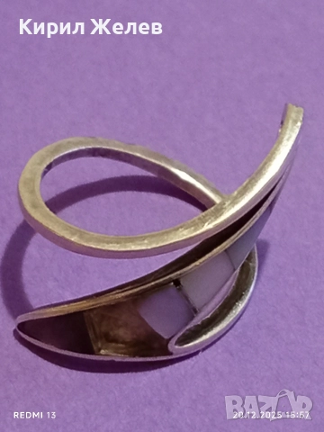 ДИЗАИНЕРСКИ АБСТРАКТЕН ДИЗАЙН СРЕБЪРЕН ПРЪСТЕН с СЕДЕФ АРТ БИЖУ 39867, снимка 8 - Пръстени - 52858133