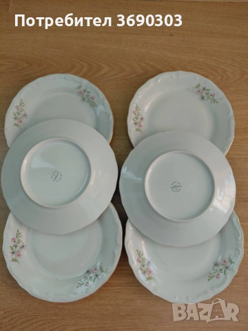 Български порцелан 6 броя десертни чинии Розова Мащерка на Изида, цена 10 евро общо всички, снимка 2 - Чинии - 53779745