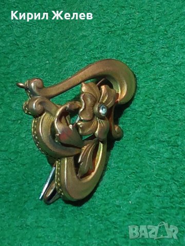 СТАРИННА ДИАМАНТЕНА ПОЗЛАТЕНА МЕДНА БРОШКА АРТ-ДЕКО ЮВЕЛИРНА РАБОТА ФЛОРАЛНА 60951, снимка 4 - Антикварни и старинни предмети - 30636809