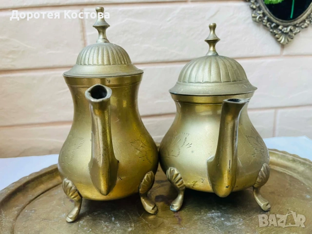 Красив месингов комплект от Англия - 5 части, за кафе / чай , снимка 16 - Антикварни и старинни предмети - 53742554