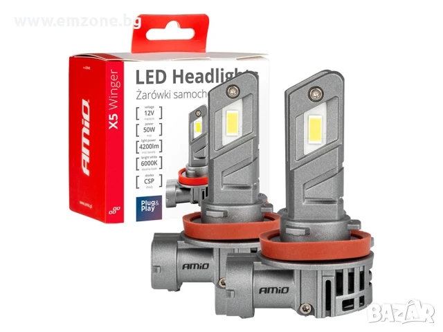 Комплект 2бр. Диодни крушки H8/H9/H11 LED 6000K 50W 12V AMIO Canbus