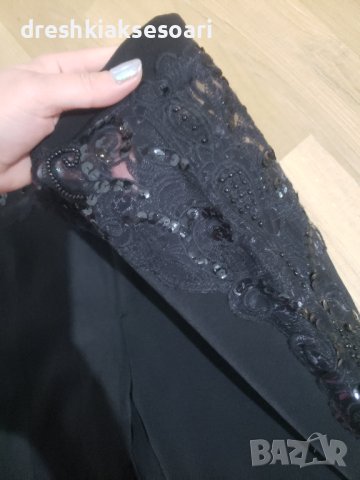 Черен панталон с бродерия и мрежа, снимка 2 - Панталони - 44247482
