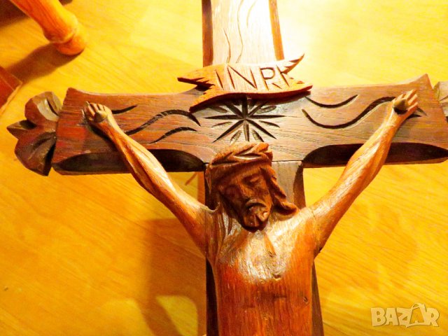 Огромен старинен кръст разпятие на Исус Христос 66 х 35 см - притежавайте това разпятие и нека бог и, снимка 2 - Антикварни и старинни предмети - 39409730