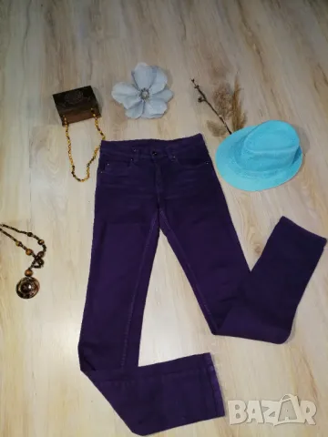 Еластични цветни дънки, лилави. Размер S, снимка 2 - Дънки - 48299202