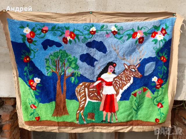 Старинен фъкан ковьор,покривка за стена #284, снимка 4 - Антикварни и старинни предмети - 49862483