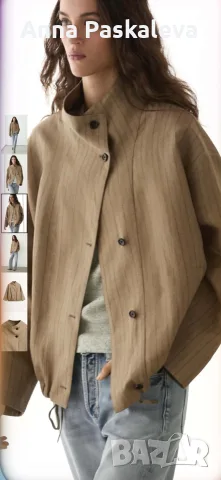 Раирано бомбър яке от лен на Massimo Dutti, снимка 4 - Якета - 55772711