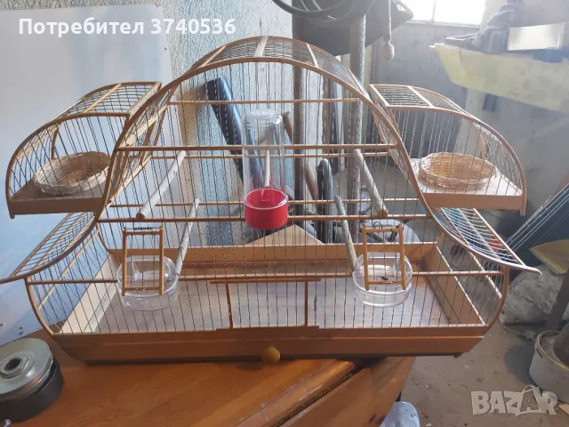 Голяма волиера, кафез, клетка за птици от парено дъбово дърво