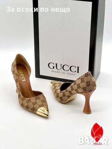 Gucci Дамски Официални Обувки На Ток Със Златист Акцент На Бомбето - 2 Цвята Код SEM-342, снимка 3 - Дамски елегантни обувки - 55808441