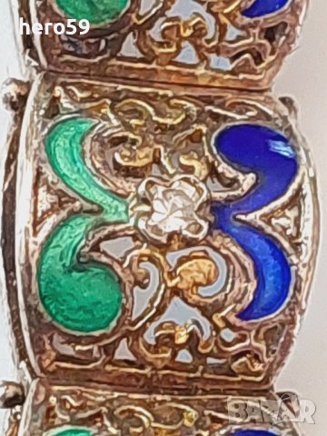 Прекрасна стара сребърна гривна-филигран емайл позлата/сребро сребърни сребърен/, снимка 11 - Гривни - 41100159