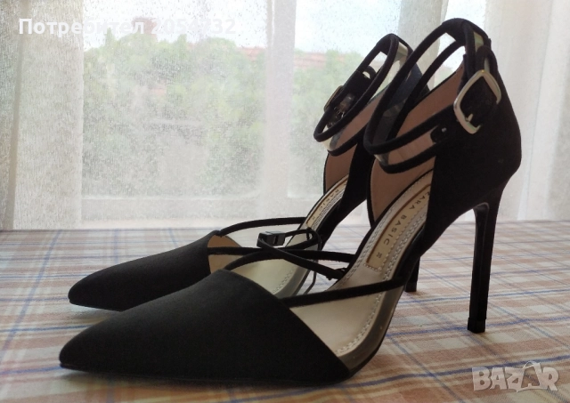 Черни велурени токчета с каишка - Zara (Зара), 36-ти номер, снимка 1