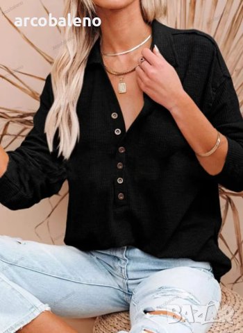 Дамска едноцветна блуза с копчета и дълъг ръкав, 5цвята - 023, снимка 10 - Блузи с дълъг ръкав и пуловери - 41948867