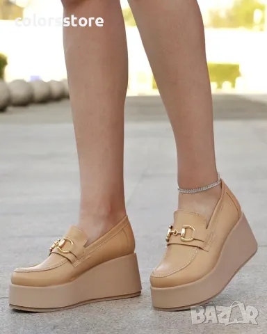 Обувки на платформа - бежова кожа - KLP90