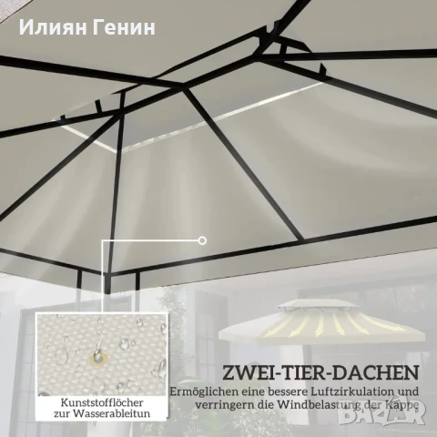 Резервен покрив Outsunny за метална беседка 3x4м , снимка 3 - Градински мебели, декорация  - 51160817