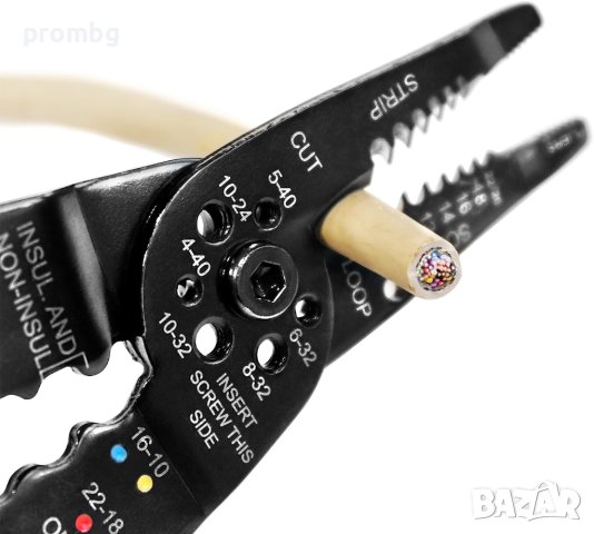 мултифункционални клещи за заголване на кабели, рязане и кримпване на кабелни обувки, немски, снимка 10 - Клещи - 35535365