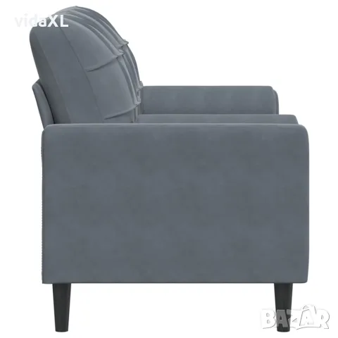 vidaXL 2-местен диван с декоративни възглавници тъмносив 140 см кадифе, снимка 4 - Дивани и мека мебел - 56146869