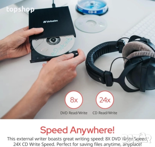 Чисто ново запечатано оптично устройство Verbatim External Slimline 43886, външно, USB-C..., снимка 3 - Друга електроника - 51572511