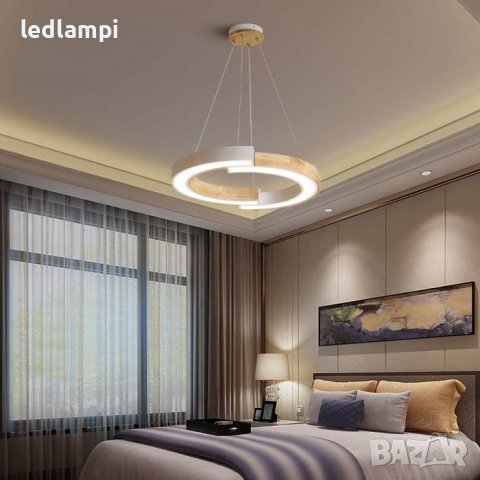 LED Полилей 32W Бял и Дърво, снимка 6 - Полилеи - 42640952