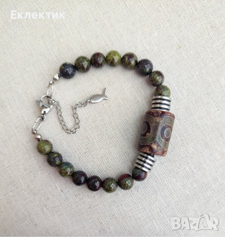 Унисекс гривна с Дзи мънисто и яспис Драконова кръв, снимка 2 - Гривни - 39736569