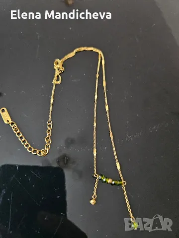 Колие със зелени мъниста висулка бижу медальон синджирче от неръждаема стомана, снимка 3 - Колиета, медальони, синджири - 49713484