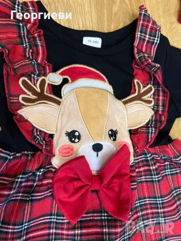 Коледна детска рокля с чорапи фиби и лента 18-24 м/рокля с еленче, снимка 4 - Бебешки рокли - 48427637