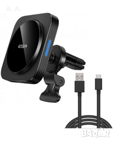 Стойка и зарядно за кола ESR - HaloLock, MagSafe, Air Vent, снимка 3 - Друга електроника - 44834730