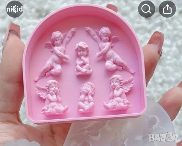 6 малки ангела ангели ангелчета в пози силиконов молд форма фондан смола шоколад декор 