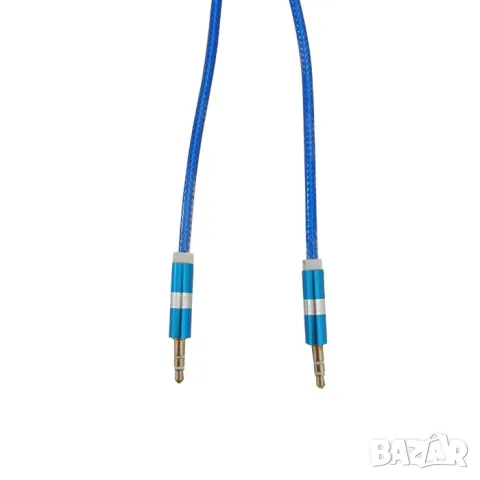 Син AUX кабел 1 m с 3.5 mm жакове и позлатени накрайници