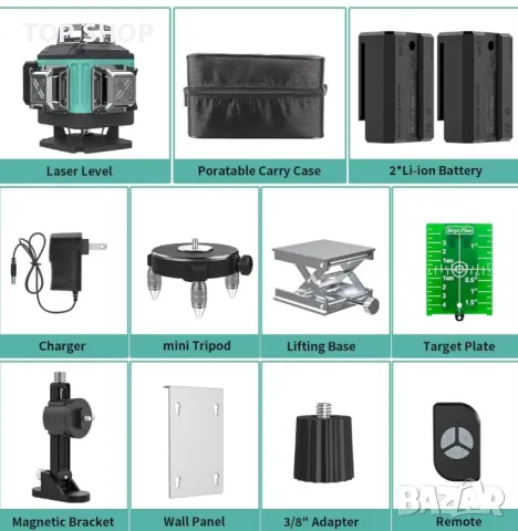 4x360° 4D зелен лазерен нивелир с кръстосана линия с 2 акумулаторни батерии, снимка 8 - Гедорета - 48934547