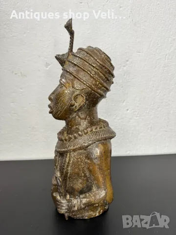 Африканска бронзова скулптура-Бенин №6686 , снимка 4 - Антикварни и старинни предмети - 49675434
