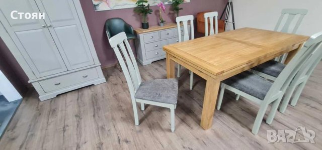 ПРОМОЦИЯ!!!Нова дървена разтегателна трапезна маса от дъб с шест стола, снимка 7 - Маси - 44149196
