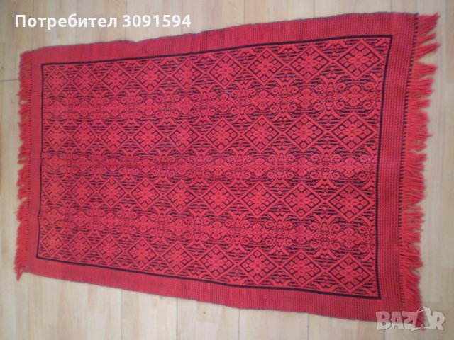 Червена  тъкана покривка килим памучни конци, снимка 2 - Антикварни и старинни предмети - 34518969