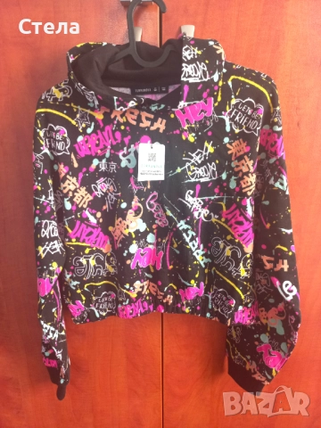 TERRANOVA детски, за момиче, РАЗЛИЧНИ ЦВЕТОВЕ, кроп суитшърт с десен графити, бял, нов, с етикет, снимка 10 - Детски анцузи и суичери - 47112387