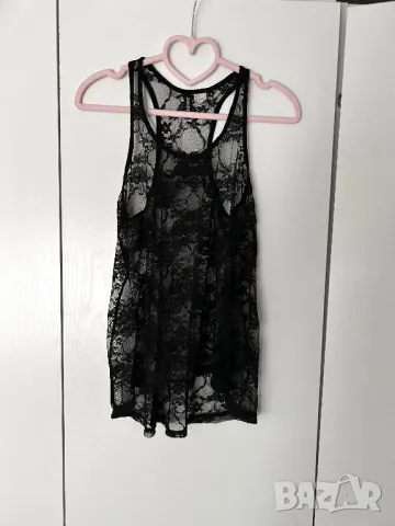 Разпродажба на всичко! Черен дантелен летен дамски топ потник H&M, снимка 1