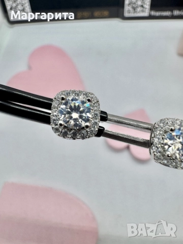 Сребърни обеци с мойсанит (диамант) 0.5 карата, снимка 3 - Обеци - 51630760