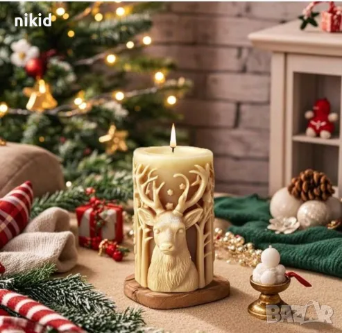 3d Елен цилиндър коледен Коледна свещ силиконов молд форма фондан шоколад гипс смола , снимка 4 - Форми - 48606306