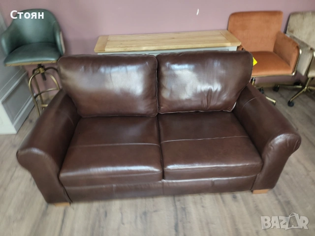 Кафяв кожен комплект дивани четворка и двойка с функция сън, снимка 9 - Дивани и мека мебел - 53755584