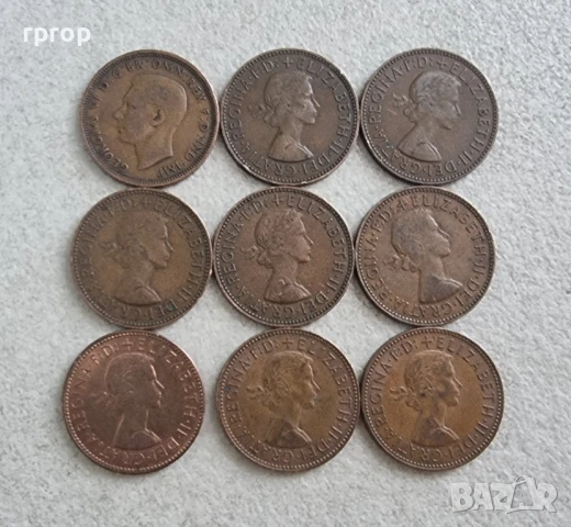 ½ пени .Англия.
Половин пени.
9 бройки.Различни години., снимка 4 - Нумизматика и бонистика - 36797308