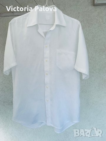 Лукс бяла ленена риза 120% LINO Италия, снимка 4 - Ризи - 41142342